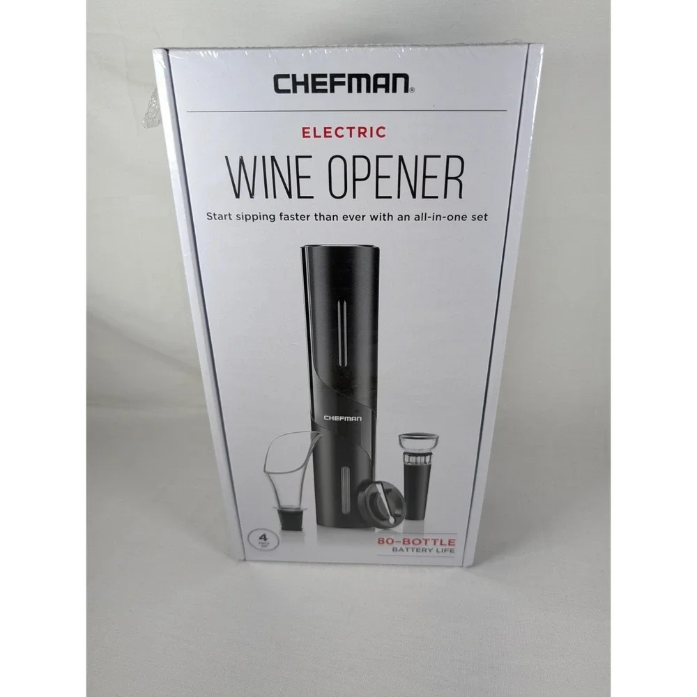 Chefman Electric Wine Opener 4 Piece All In One Set 80 Bottle Battery Life New